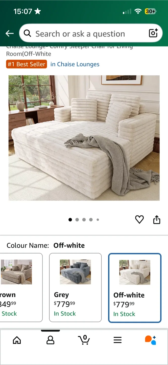 Comfy Sleeper Chair for Living Room - Off-White image indicator(2)