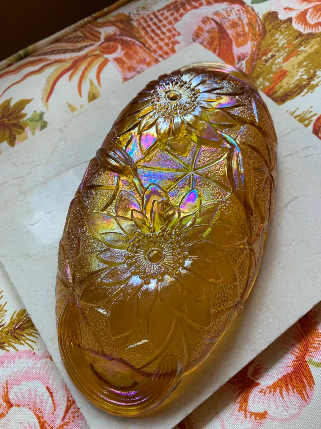 Vintage Marigold Iridescent Carnival Glass Dish image indicator(4)