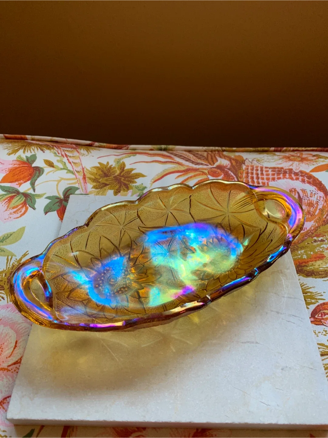 Vintage Marigold Iridescent Carnival Glass Dish image indicator(5)