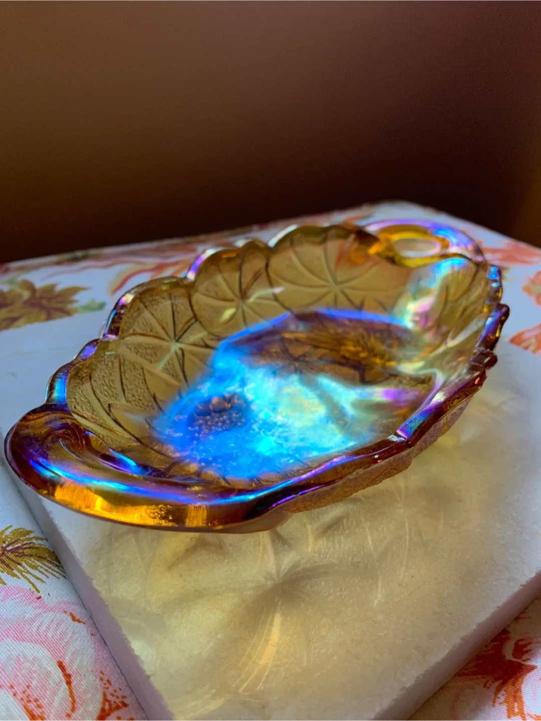 Vintage Marigold Iridescent Carnival Glass Dish image indicator(2)