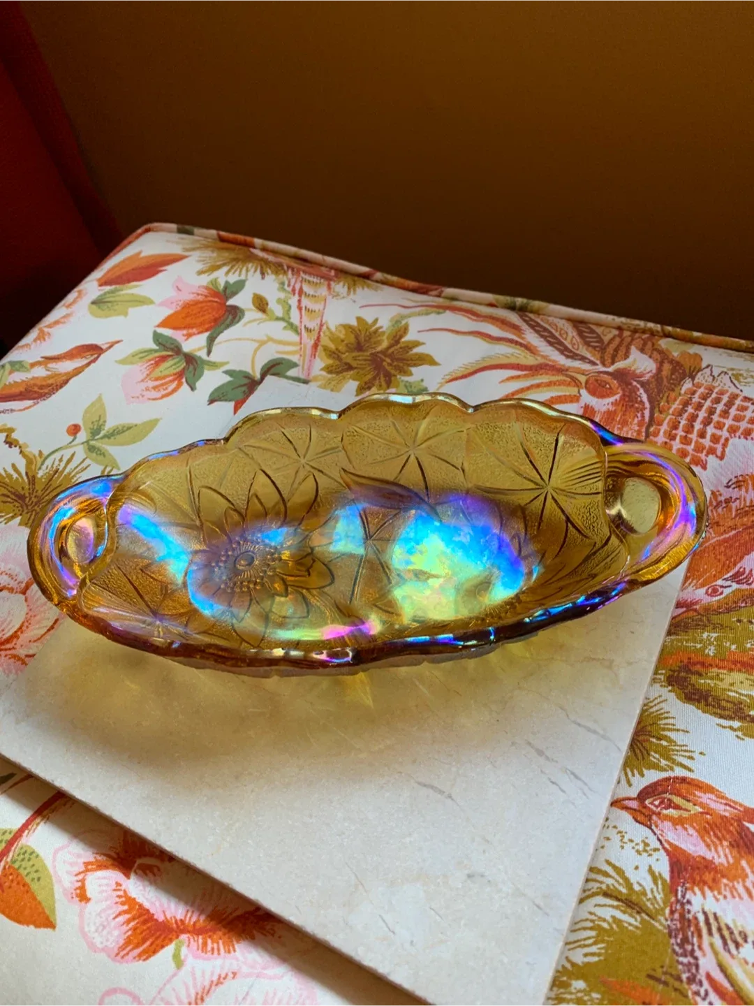 Vintage Marigold Iridescent Carnival Glass Dish image indicator(8)