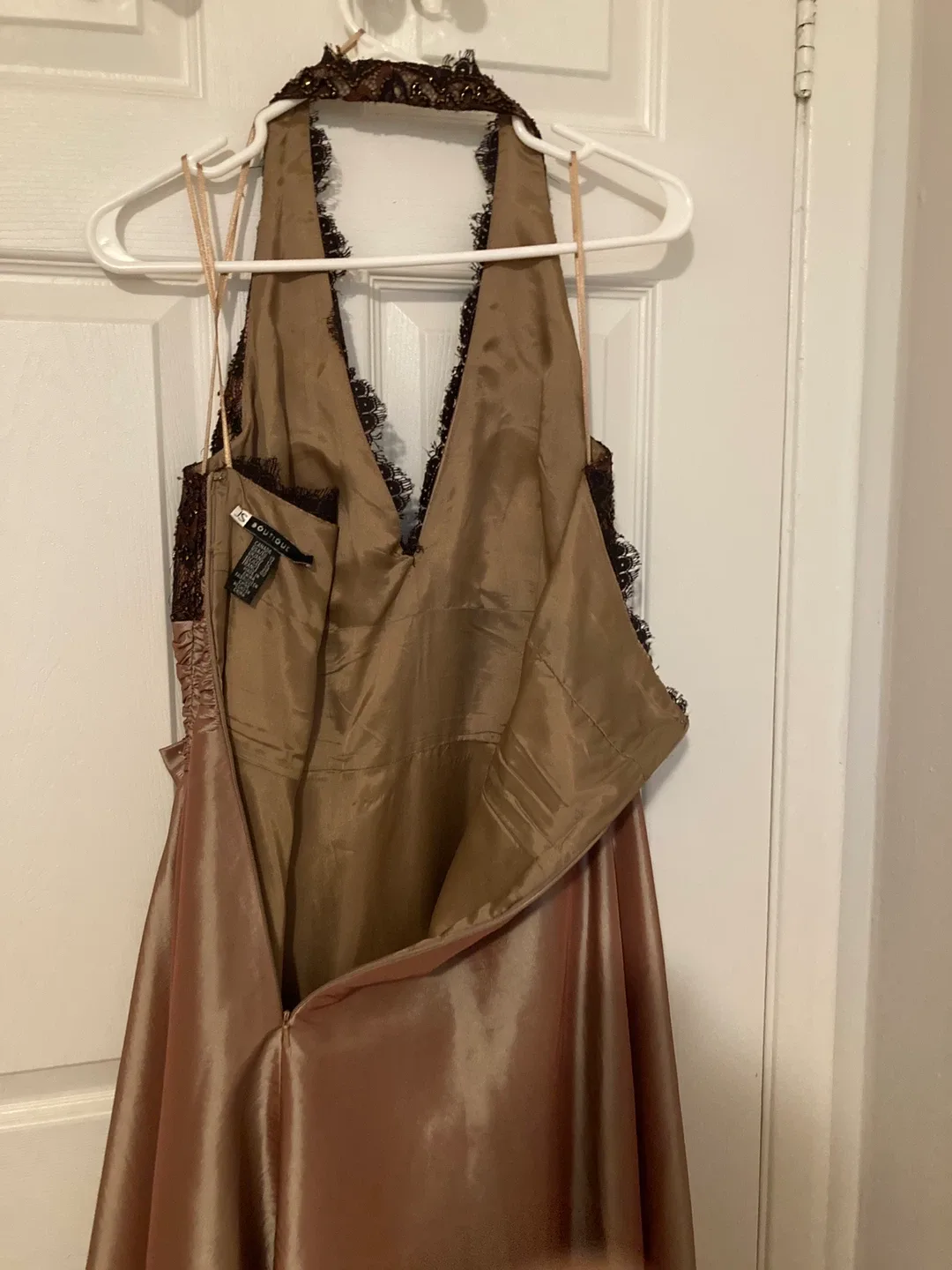 Champagne Halter Dress with Lace Detail image indicator(4)