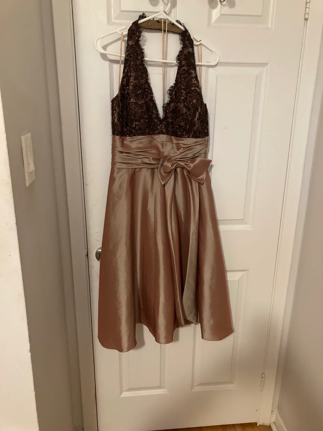 Champagne Halter Dress with Lace Detail image indicator(2)