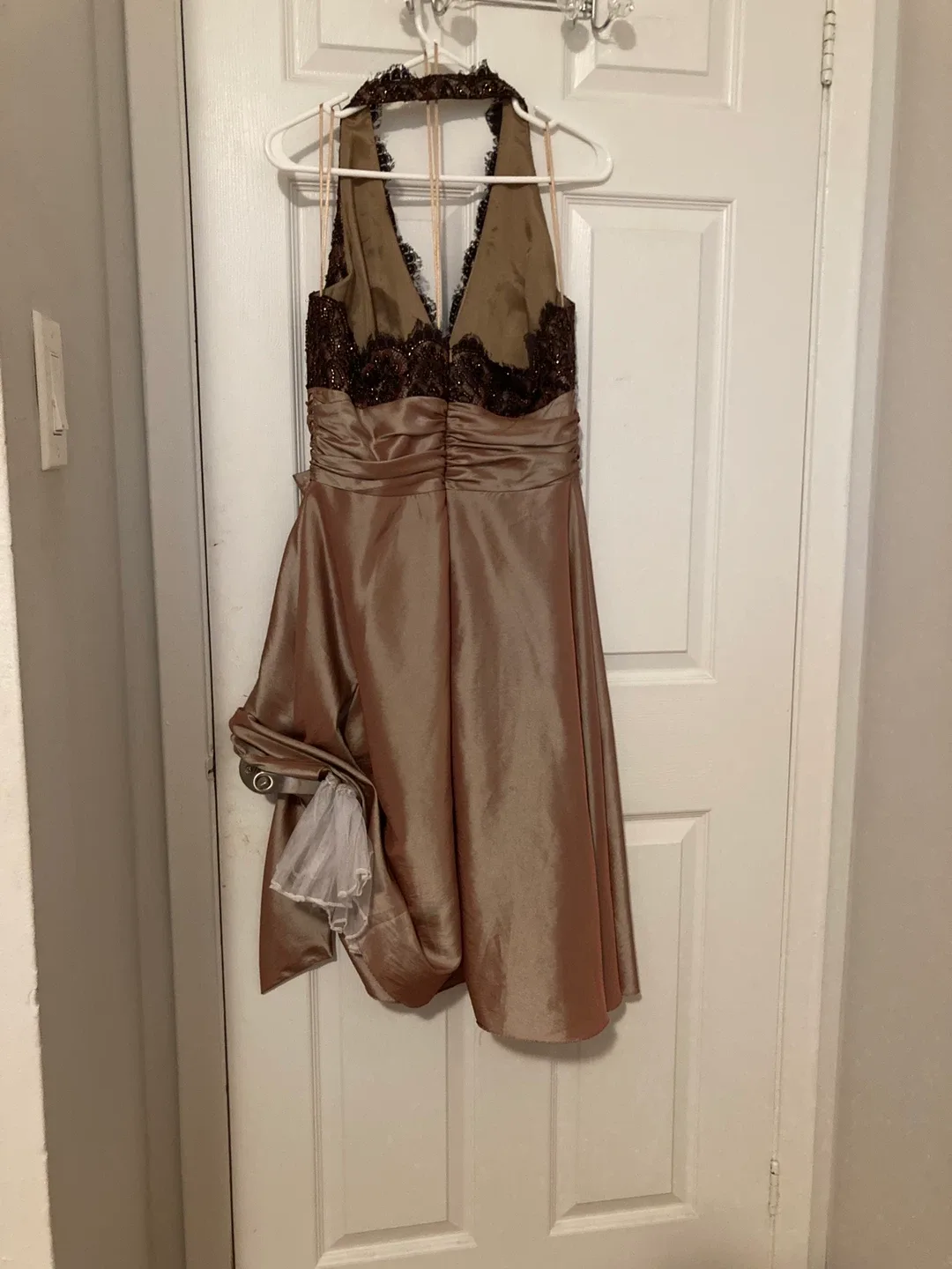 Champagne Halter Dress with Lace Detail image indicator(3)