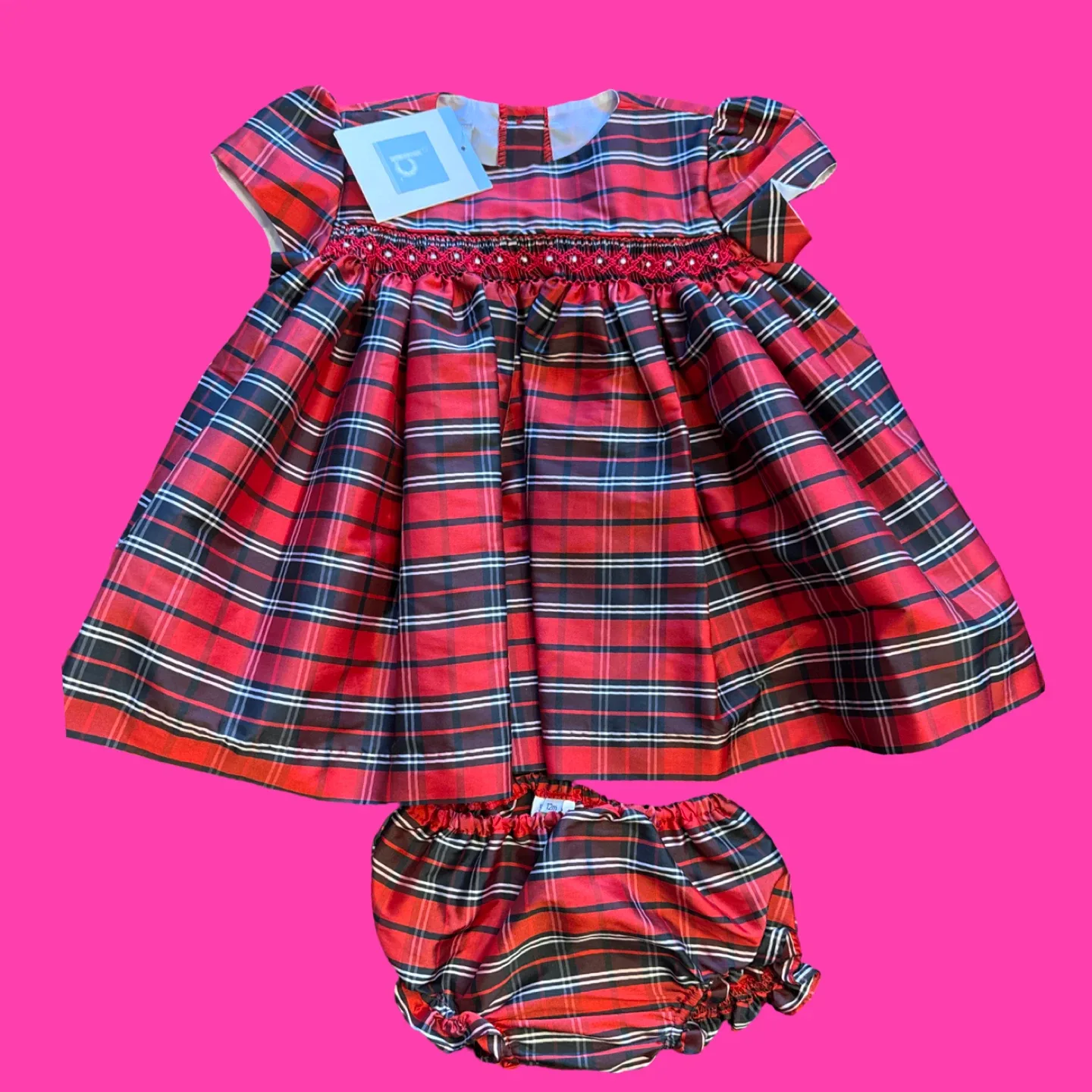 NWT Bella Bliss Taffeta Plaid Dress with Bloomer - Size 12M image indicator(2)