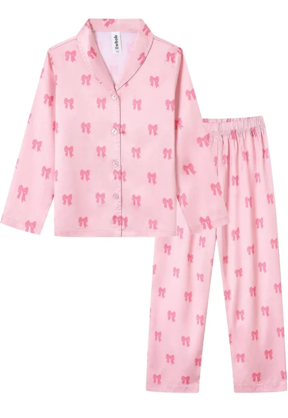 Silk Pink Bow Pajama Set (Size 7/8) image indicator(2)
