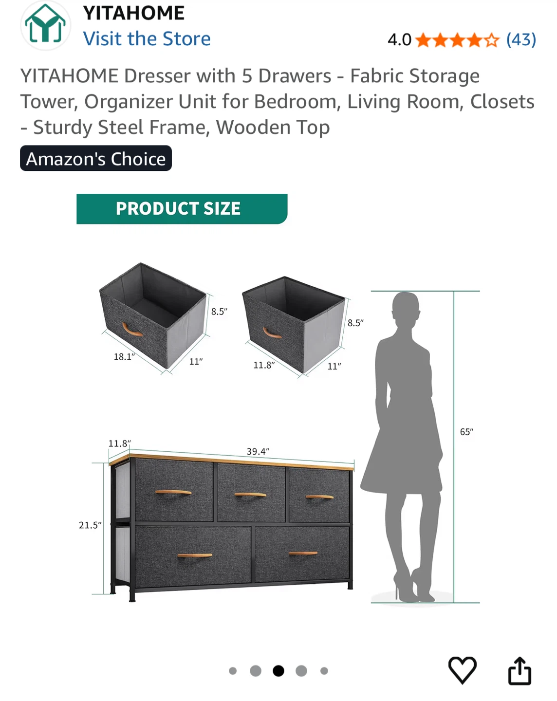 YITAHOME 5-Drawer Fabric Storage Tower Dresser - photo 4