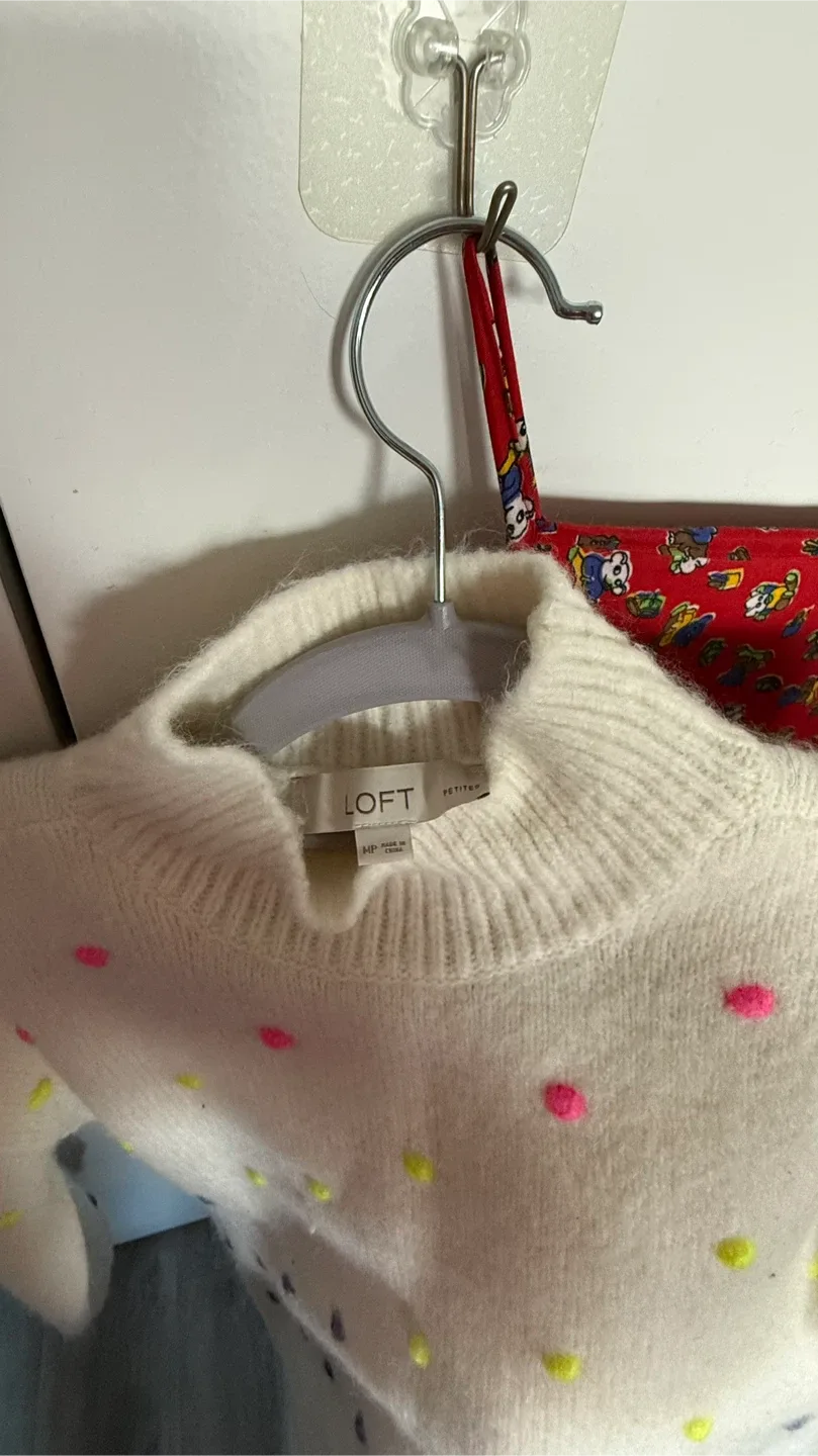 LOFT Petites Cream Polka Dot Sweater - MP image indicator(3)