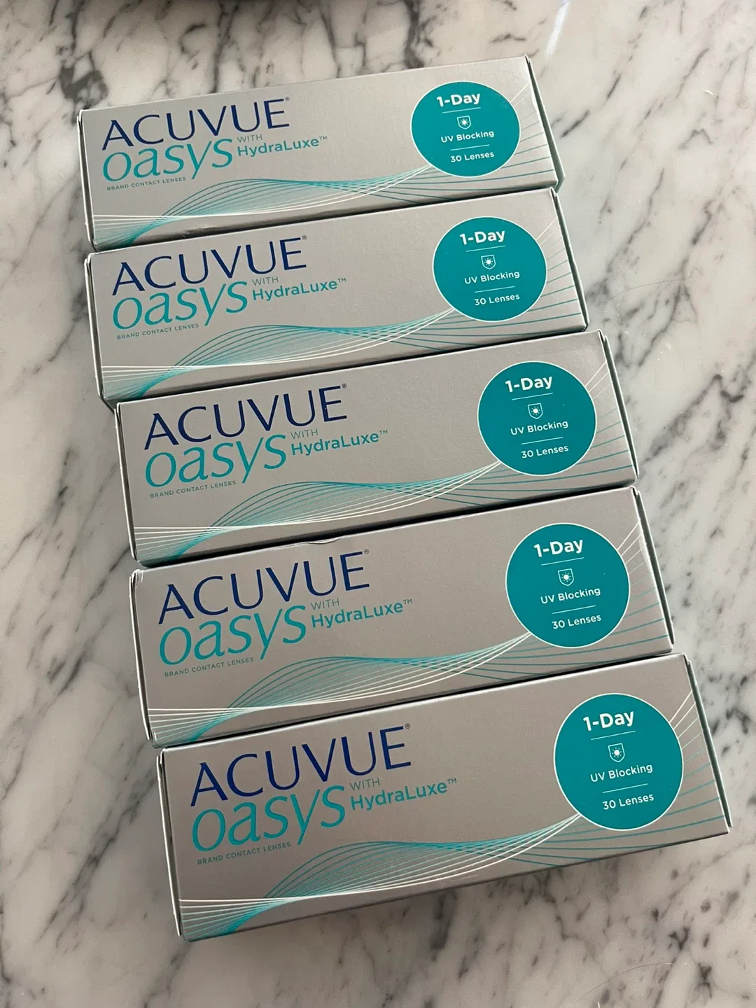 5 Boxes Acuvue Oasys HydraLuxe 1-Day -4.50 Contact Lenses
