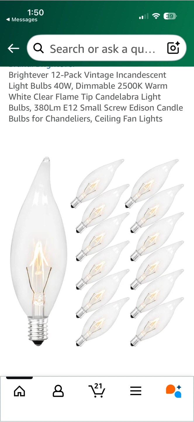 HARAQI CA10 40W Incandescent Light Bulbs - 12 Pack