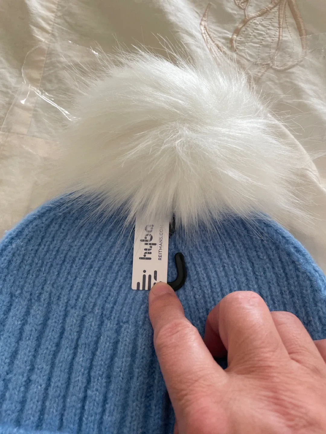 Reitmans Blue Knit Beanie with Pom Pom - New image indicator(3)
