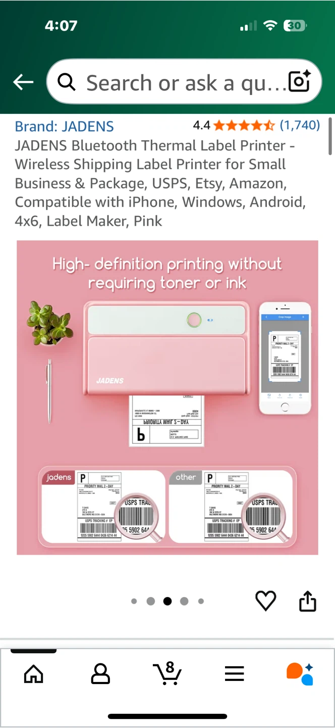 JADENS Bluetooth Thermal Label Printer - Pink - photo 3