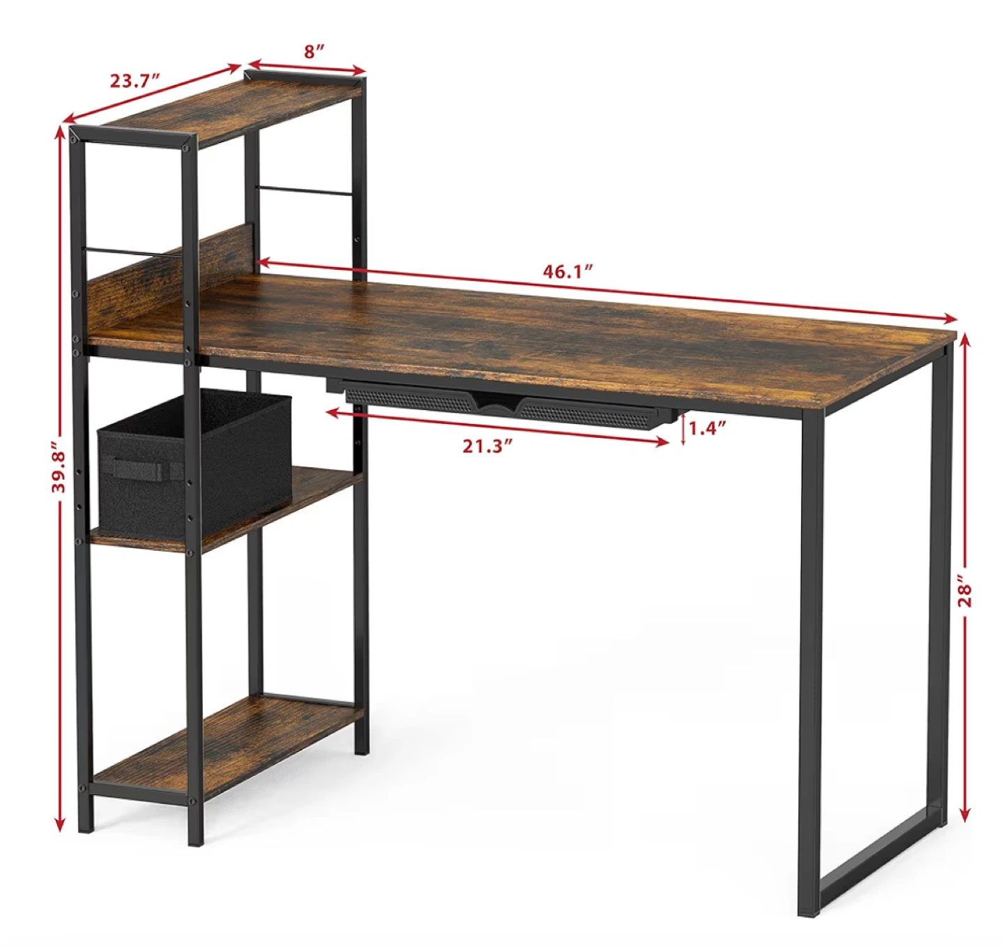 Industrial Style Desk with Shelves - Brown & Black - photo 5