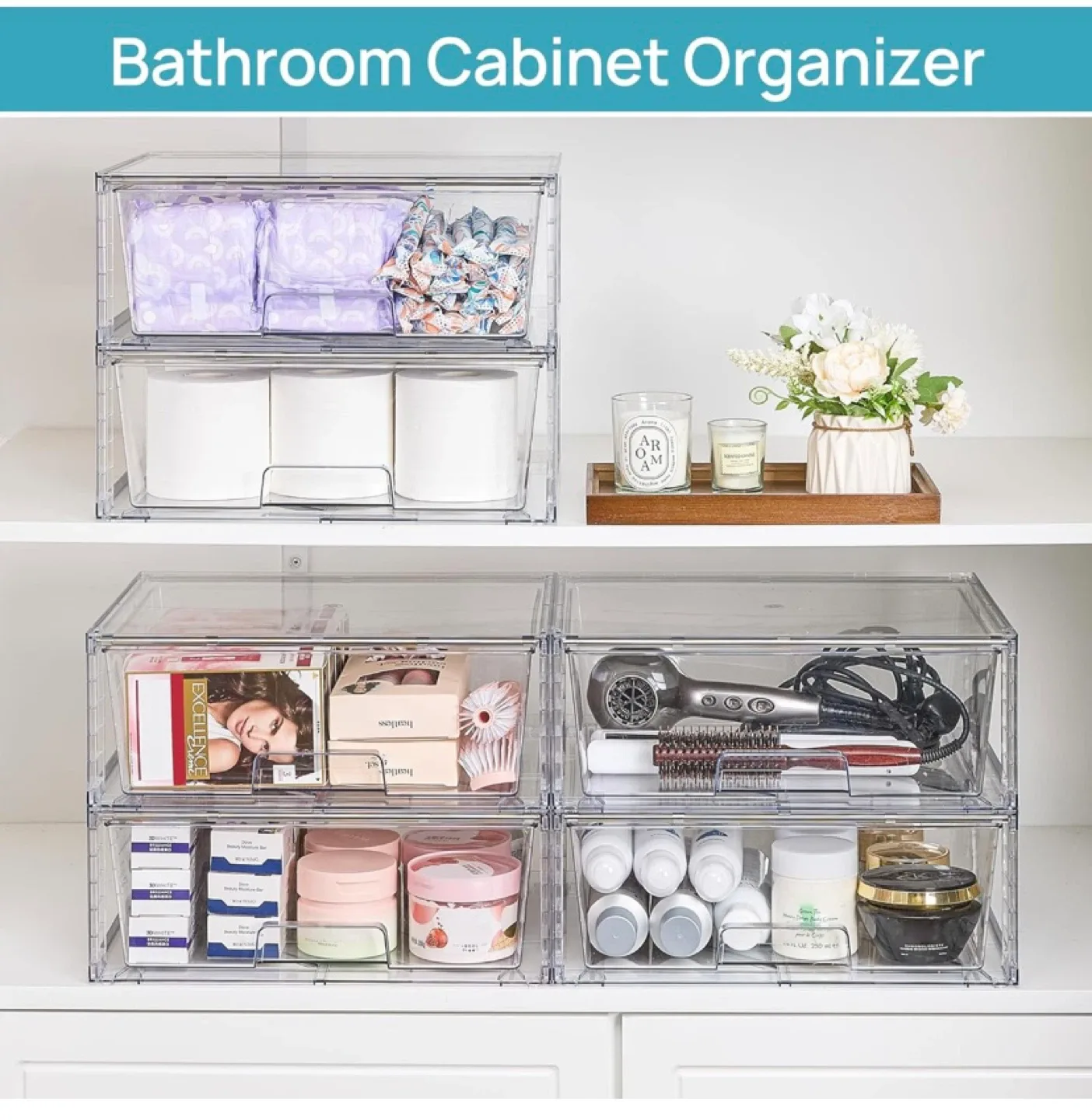 New 2 Pack Large Stackable Storage Drawers image indicator(5)