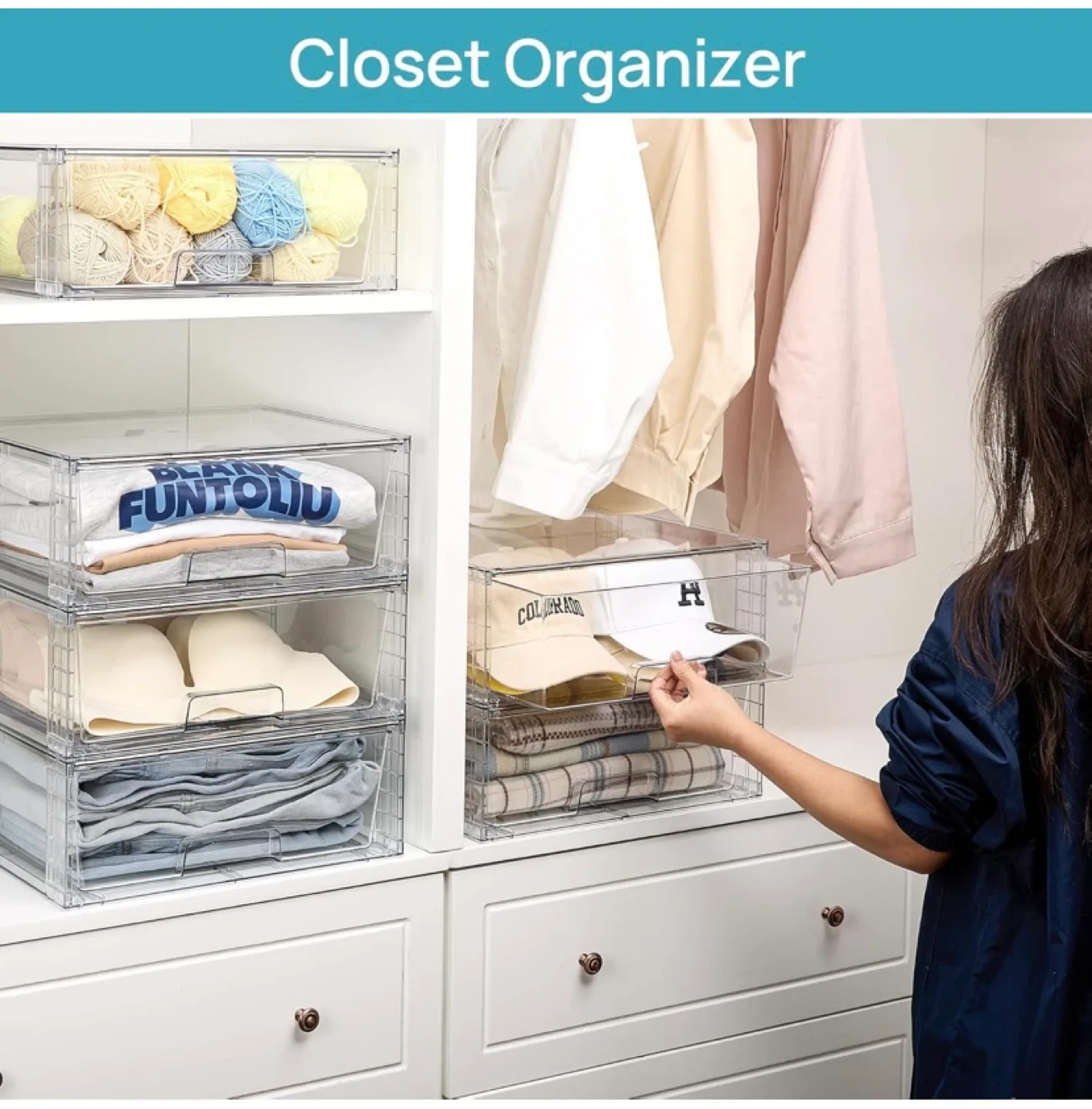 New 2 Pack Large Stackable Storage Drawers image indicator(4)