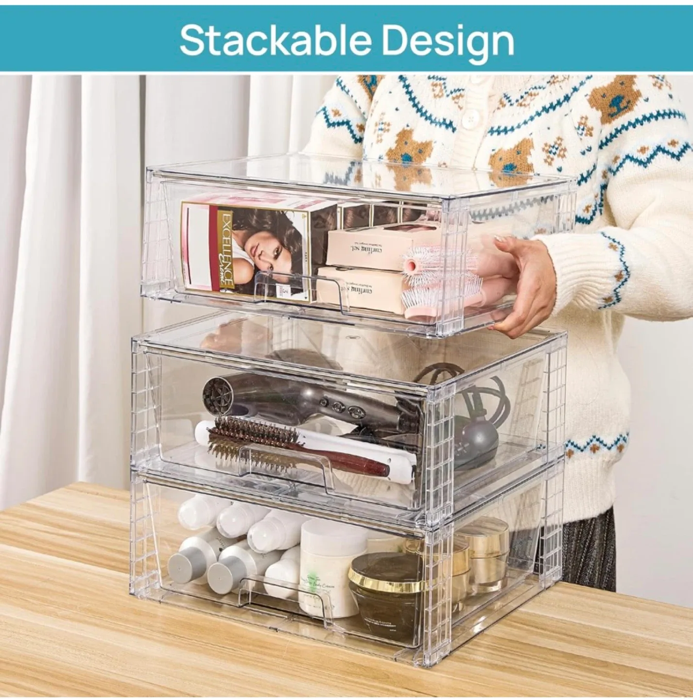 New 2 Pack Large Stackable Storage Drawers image indicator(2)