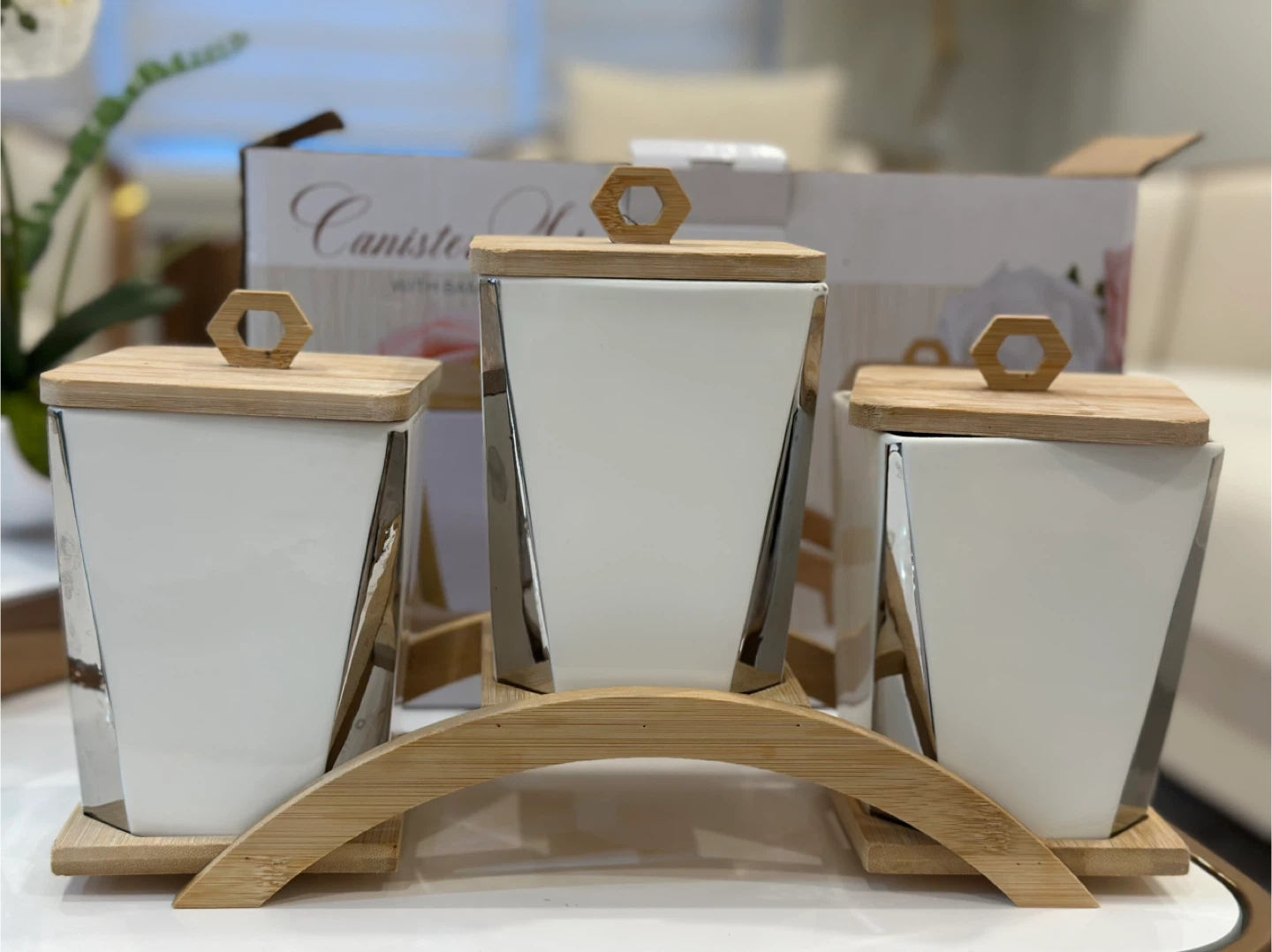 Canister Set with Bamboo Stand - 3 pcs - photo 2