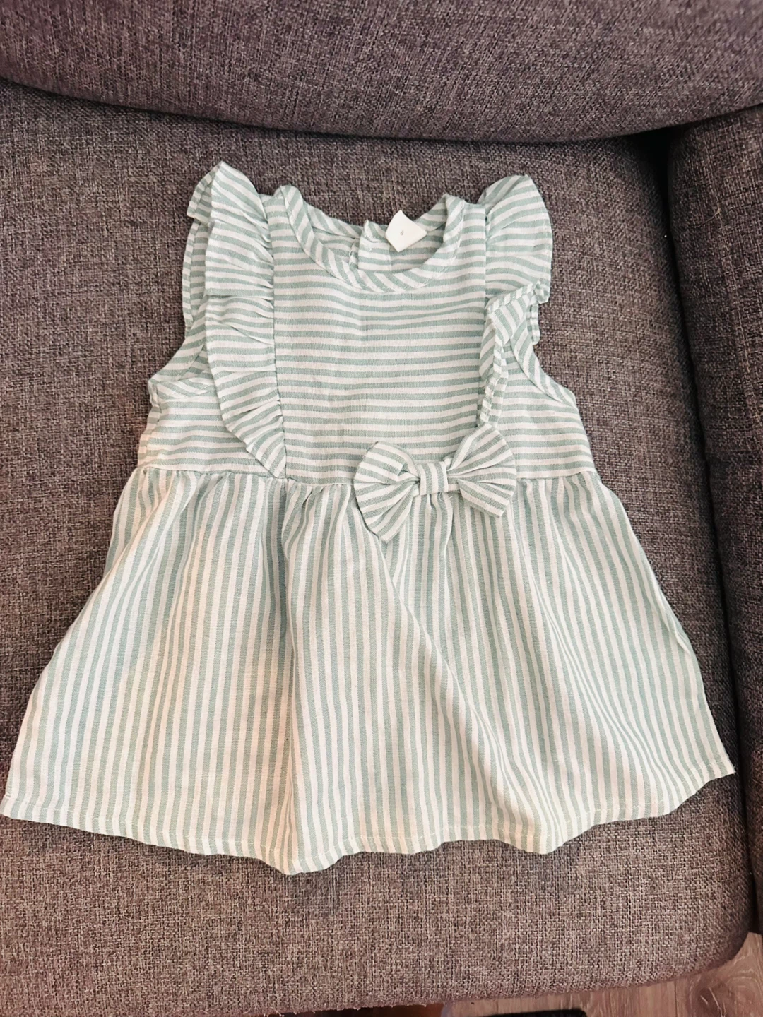 Striped dusty green and white Baby Dress - Size 74