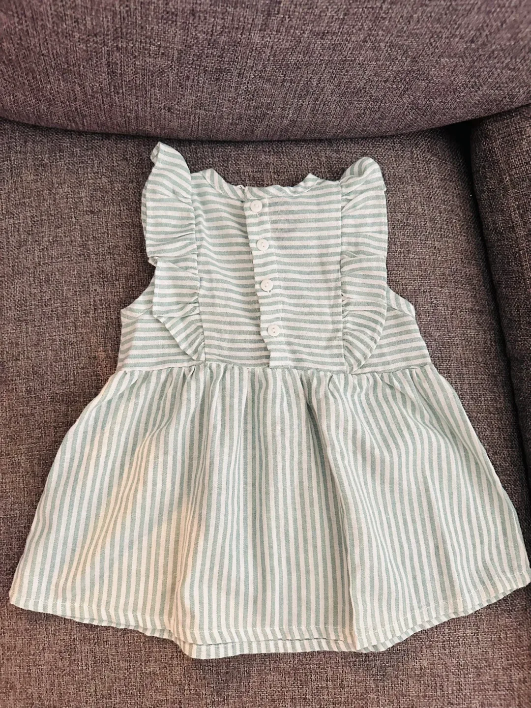Striped dusty green and white Baby Dress - Size 74 image indicator(2)