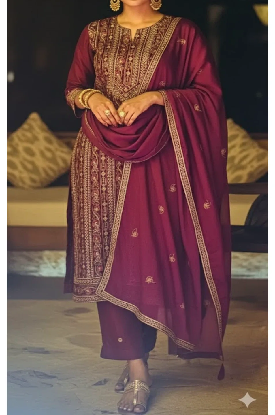 Burgundy Embroidered Salwar Kameez thumbnail