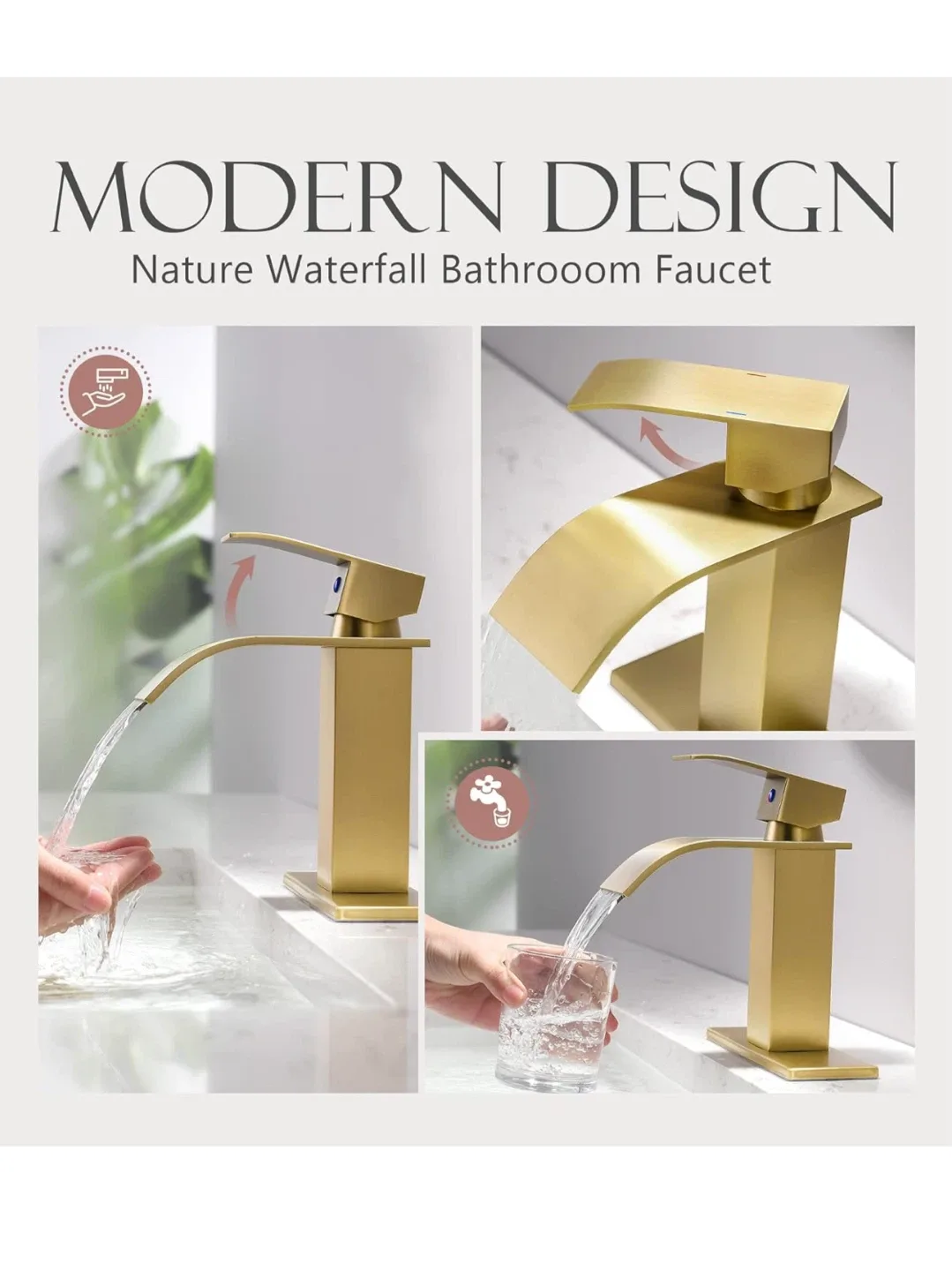 Waterfall Spout Bathroom Faucet - Gold Finish image indicator(3)
