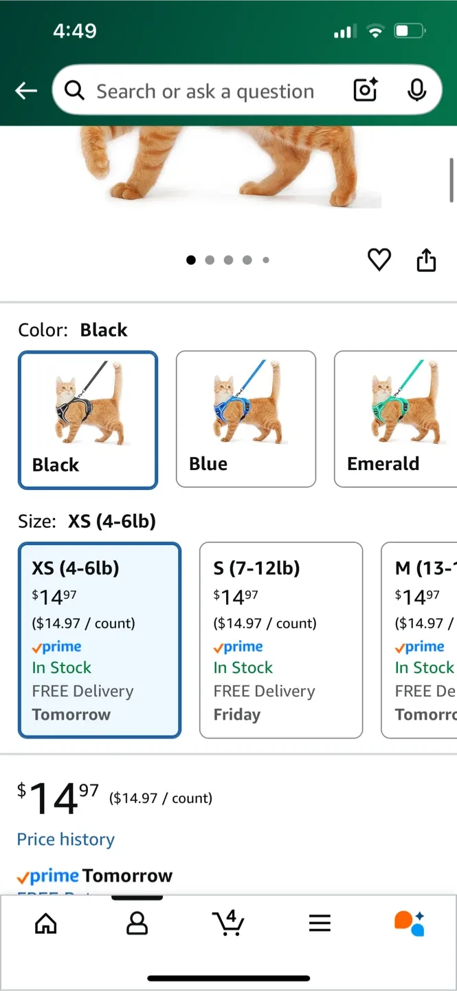 Kaazylab Cat Harness XS Black image indicator(2)