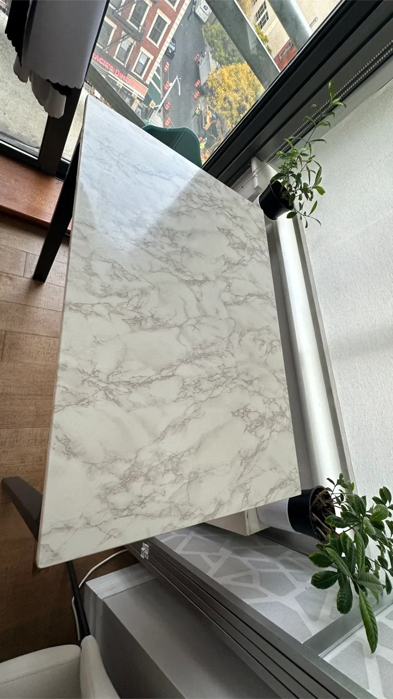 Marble-patterned Top Dining Table with Black Frame image indicator(2)