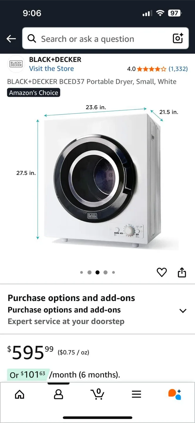 Black+Decker BCED37 Portable Clothes Dryer (Free vent/dolly)