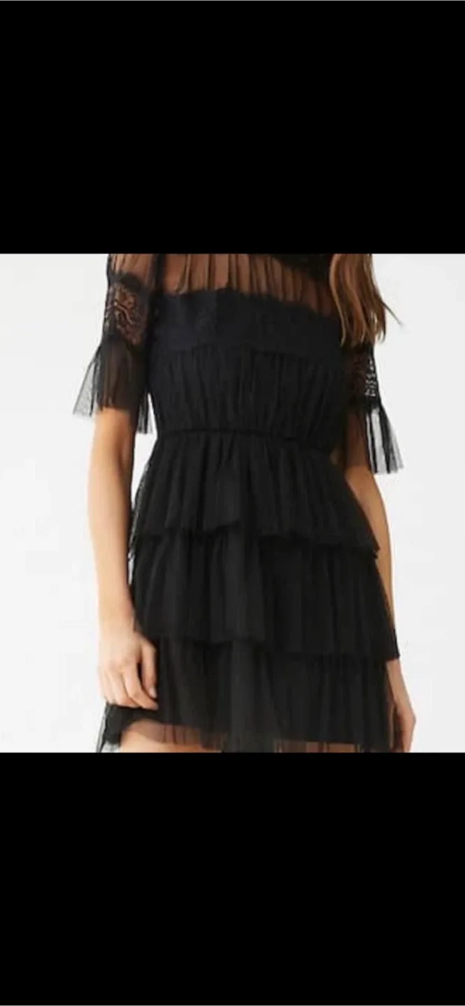 Forever 21 Chiffon Lace Ruffled Mini Shirtdress size M image indicator(2)