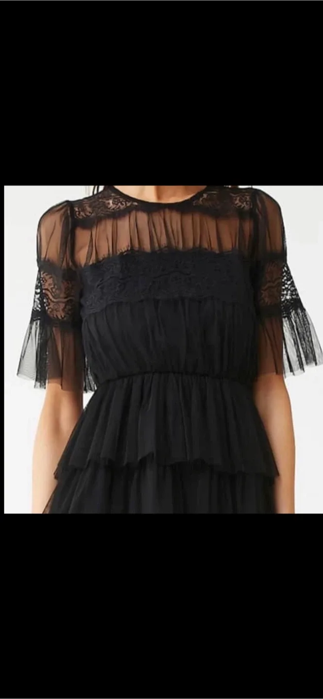 Forever 21 Chiffon Lace Ruffled Mini Shirtdress size M image indicator(3)