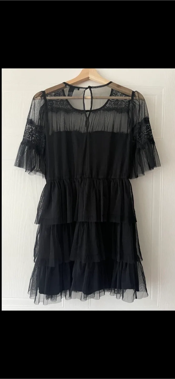 Forever 21 Chiffon Lace Ruffled Mini Shirtdress size M image indicator(7)