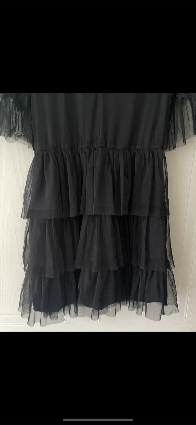 Forever 21 Chiffon Lace Ruffled Mini Shirtdress size M image indicator(8)