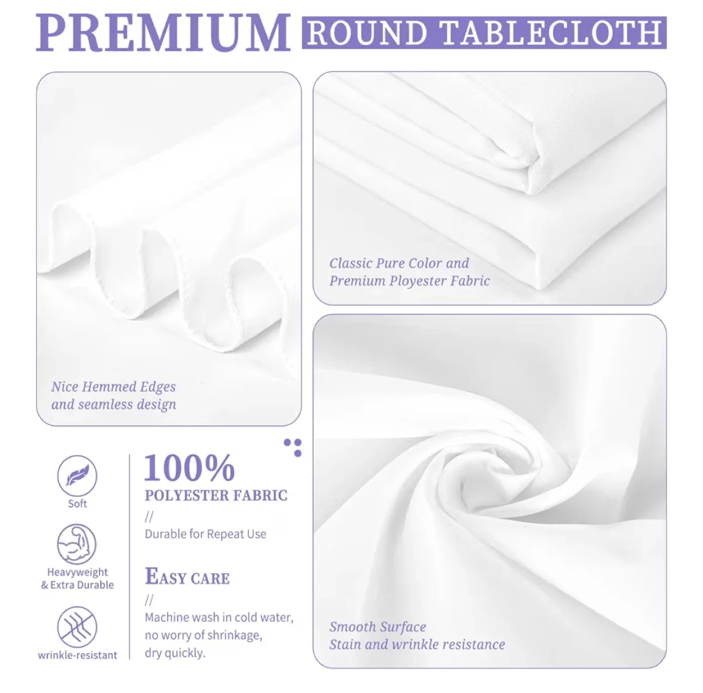 4 pack NEW ! White Round Tablecloth - 108 inch image indicator(3)
