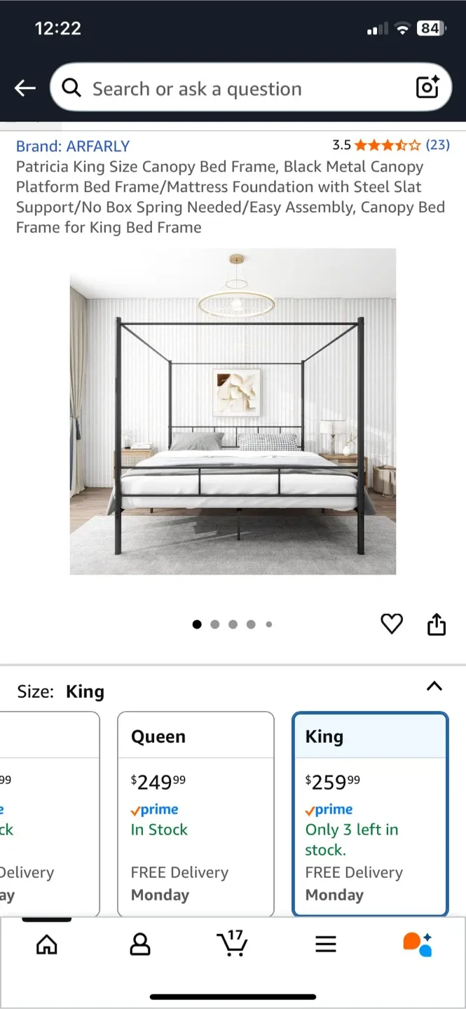 ARFARLY King Size Black Canopy Bed Frame and bed curtains black image indicator(4)