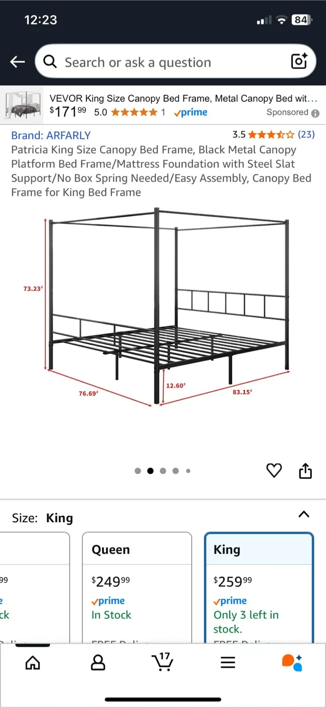 ARFARLY King Size Black Canopy Bed Frame and bed curtains black image indicator(5)