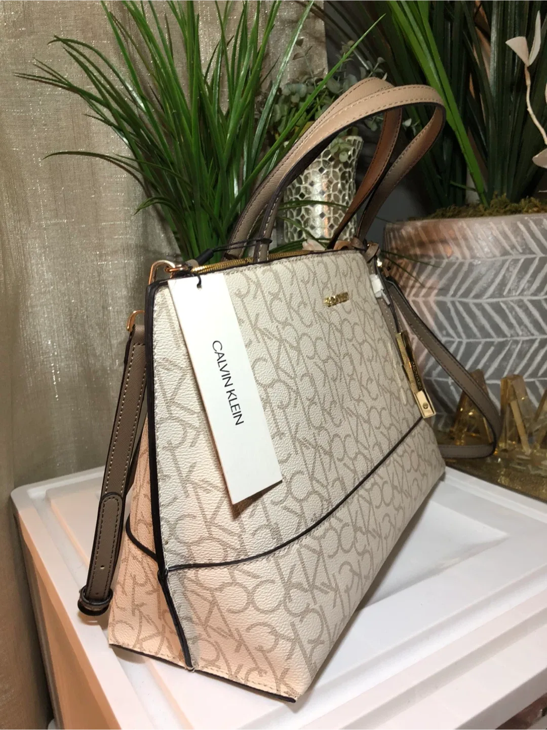 New Calvin Klein Monogram Satchel Bag image indicator(2)