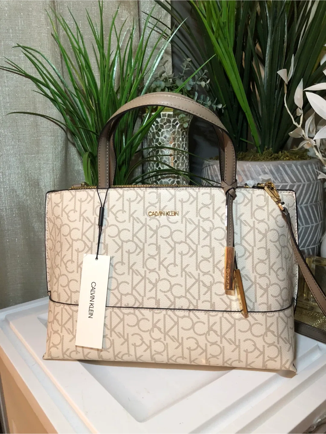 New Calvin Klein Monogram Satchel Bag