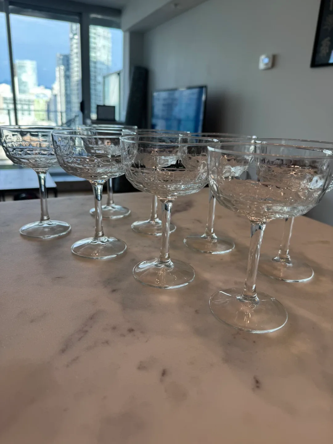 Set of 8 Glass and 2 absolute martini glasses.