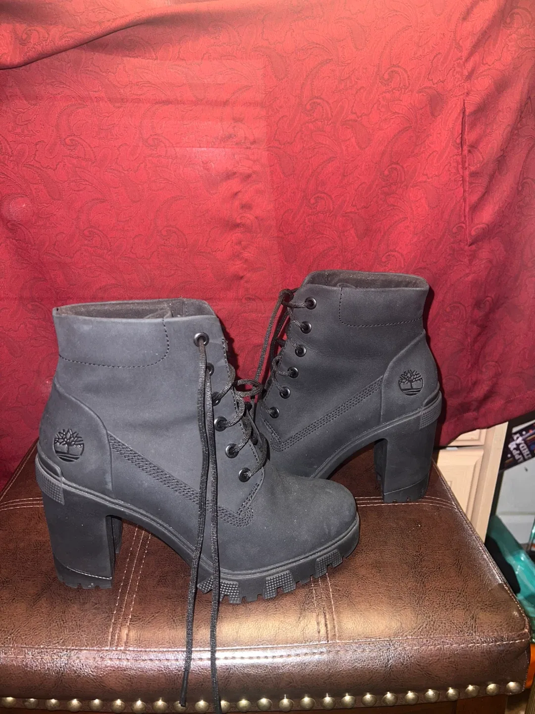 Timberland Black Leather Heeled Boots, Size 8 image indicator(2)