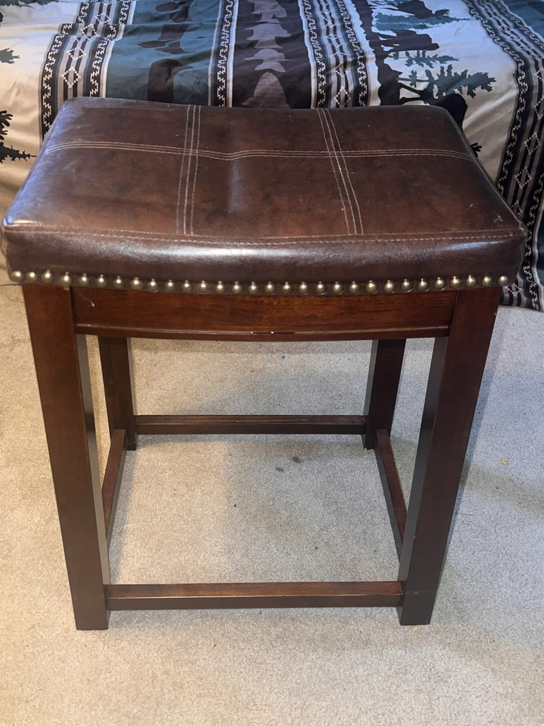 Brown Faux Leather Top Stool - photo 3