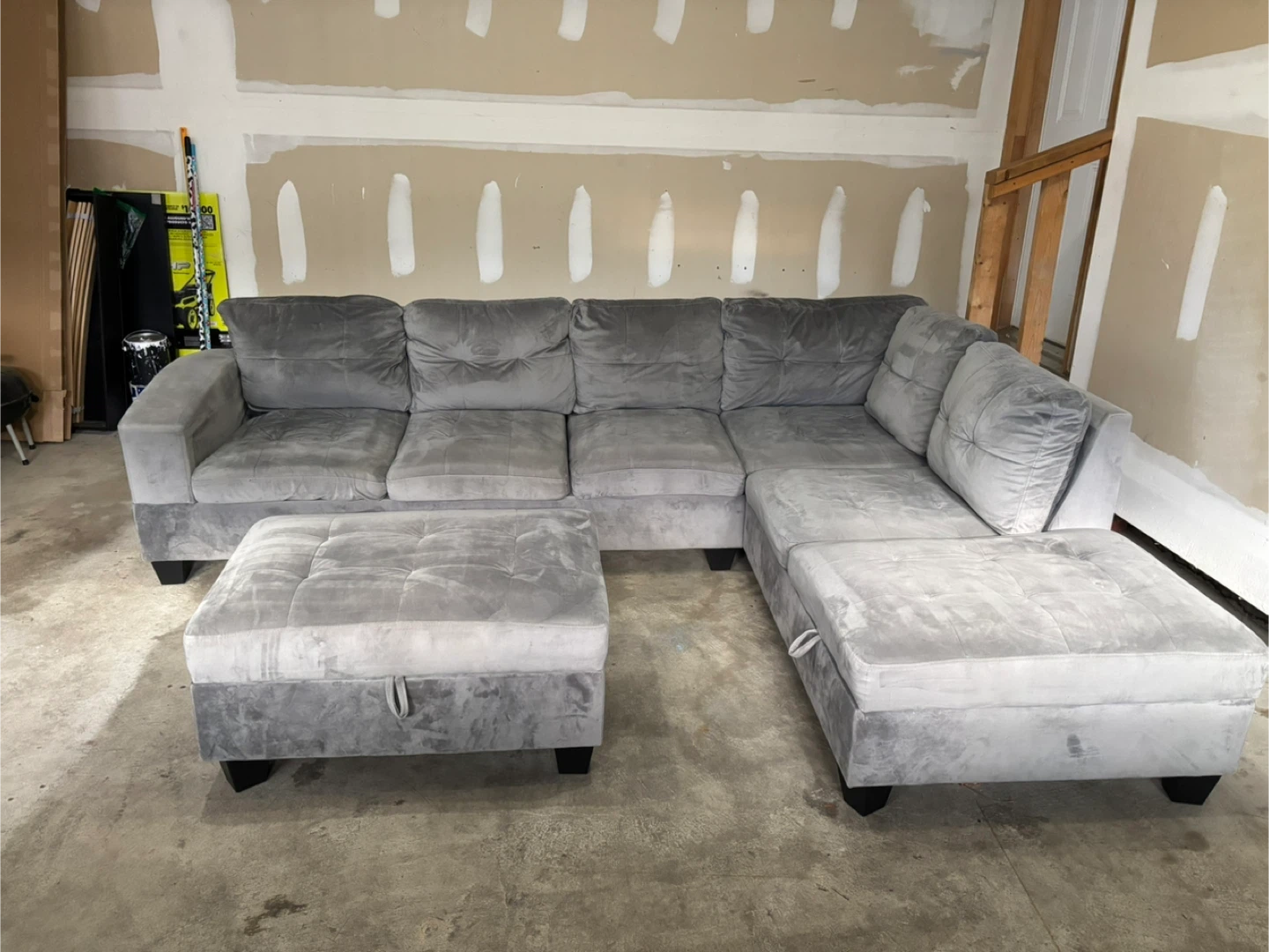 Grey Sectional Sofa with Storage Ottoman