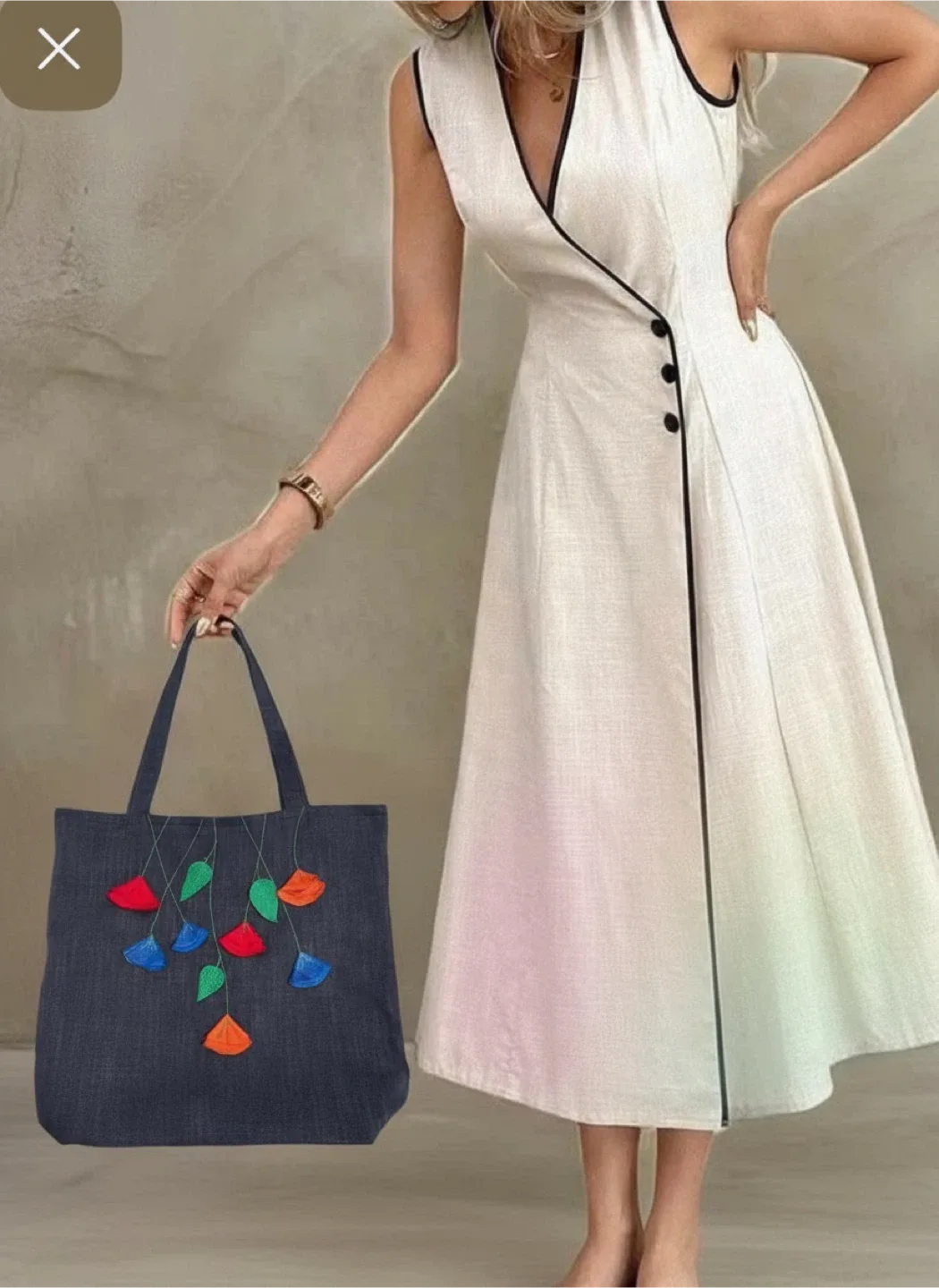 Handmade Denim Tote Bag with Floral Appliqué thumbnail