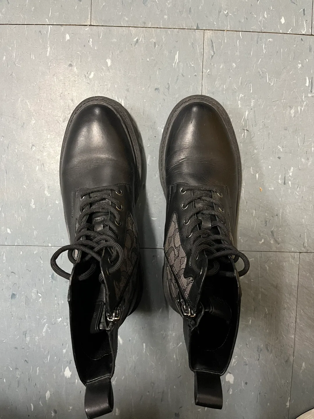 Coach Black Leather Combat Boots with Signature image indicator(2)