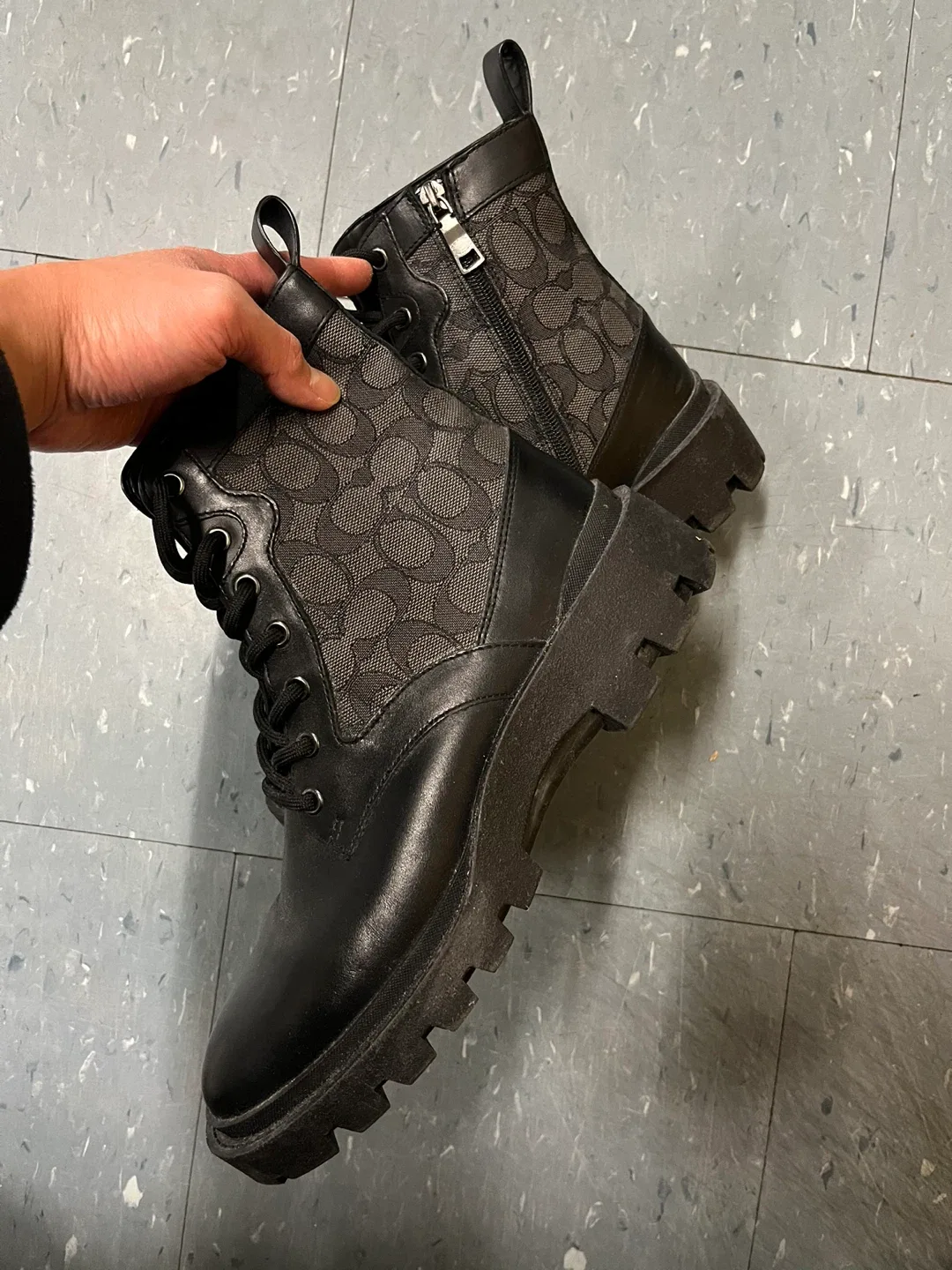 Coach Black Leather Combat Boots with Signature image indicator(3)