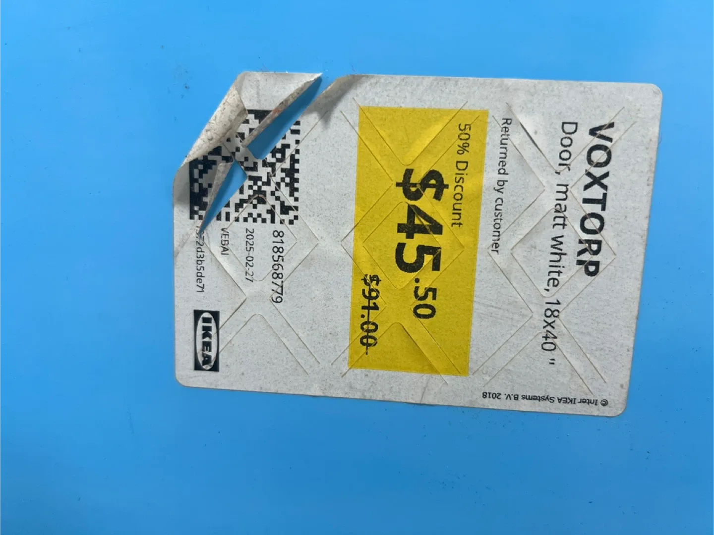 IKEA VOXTORP Door, Matt White, 18x40" image indicator(3)