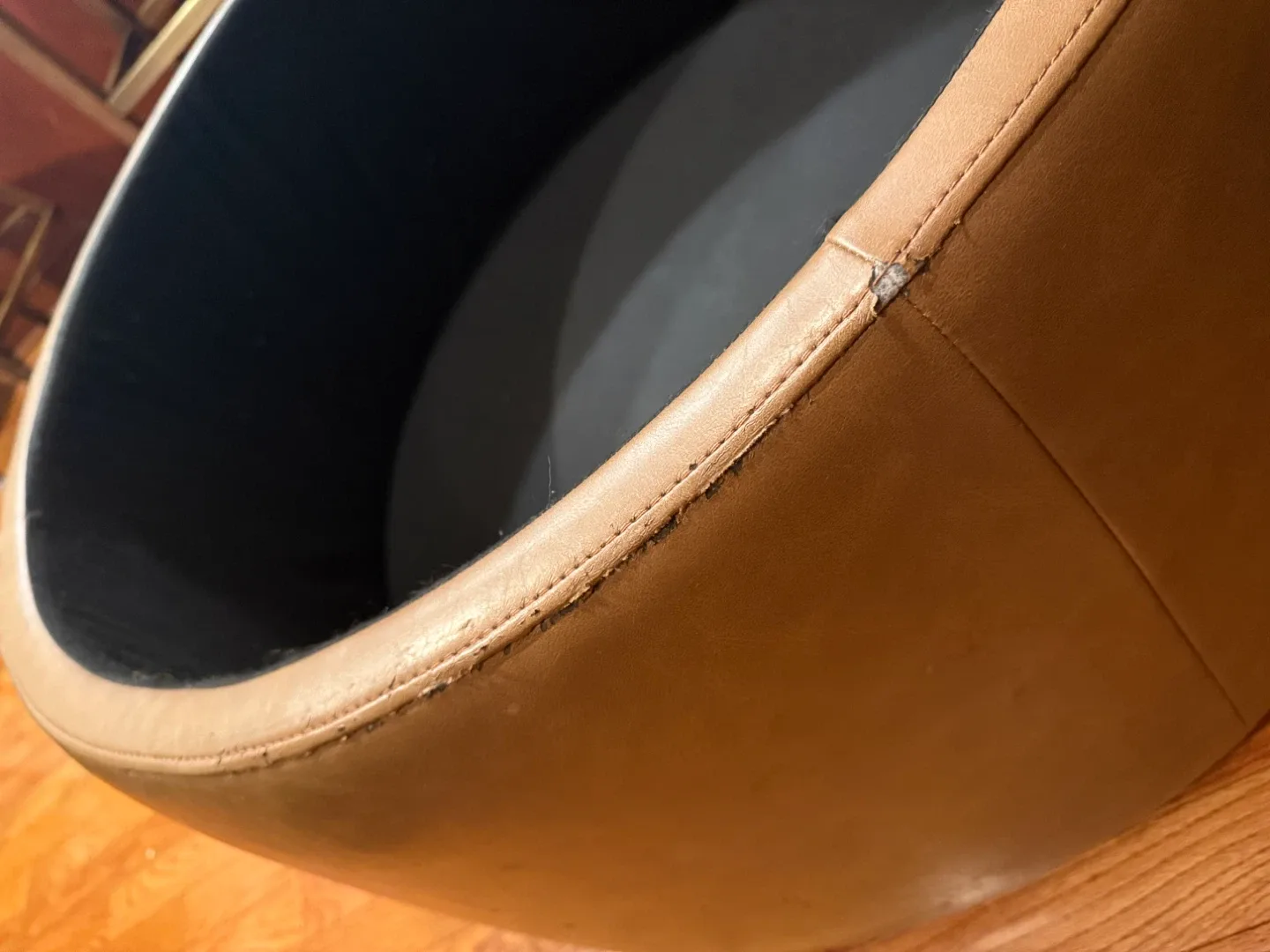 Round Leather Storage Ottoman - Tan image indicator(4)