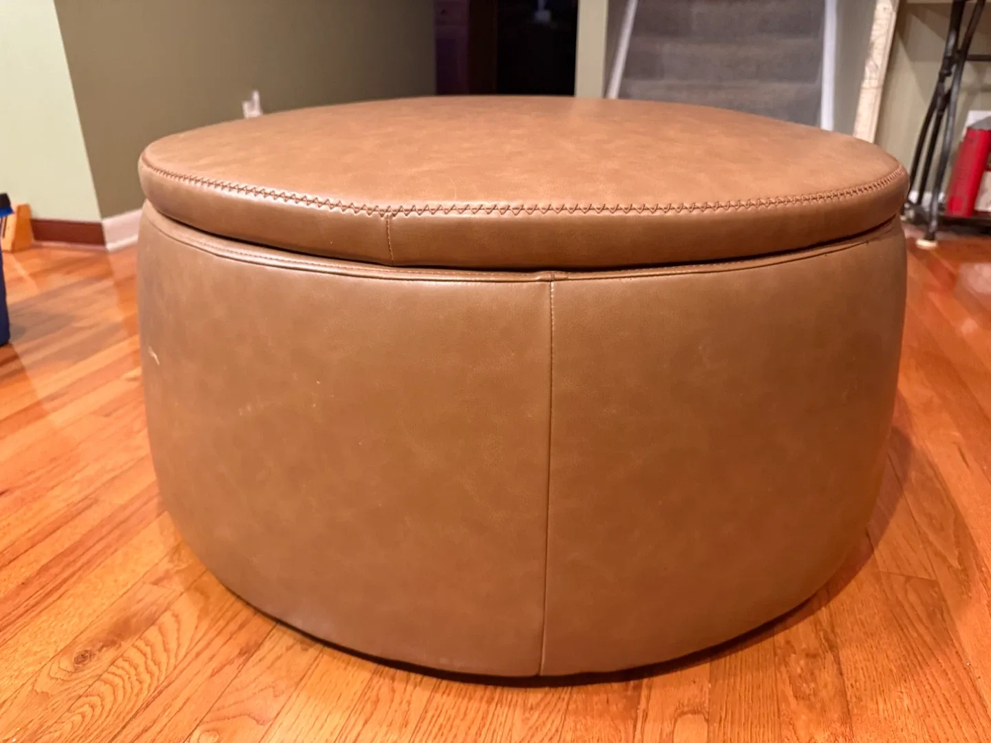 Round Leather Storage Ottoman - Tan image indicator(2)
