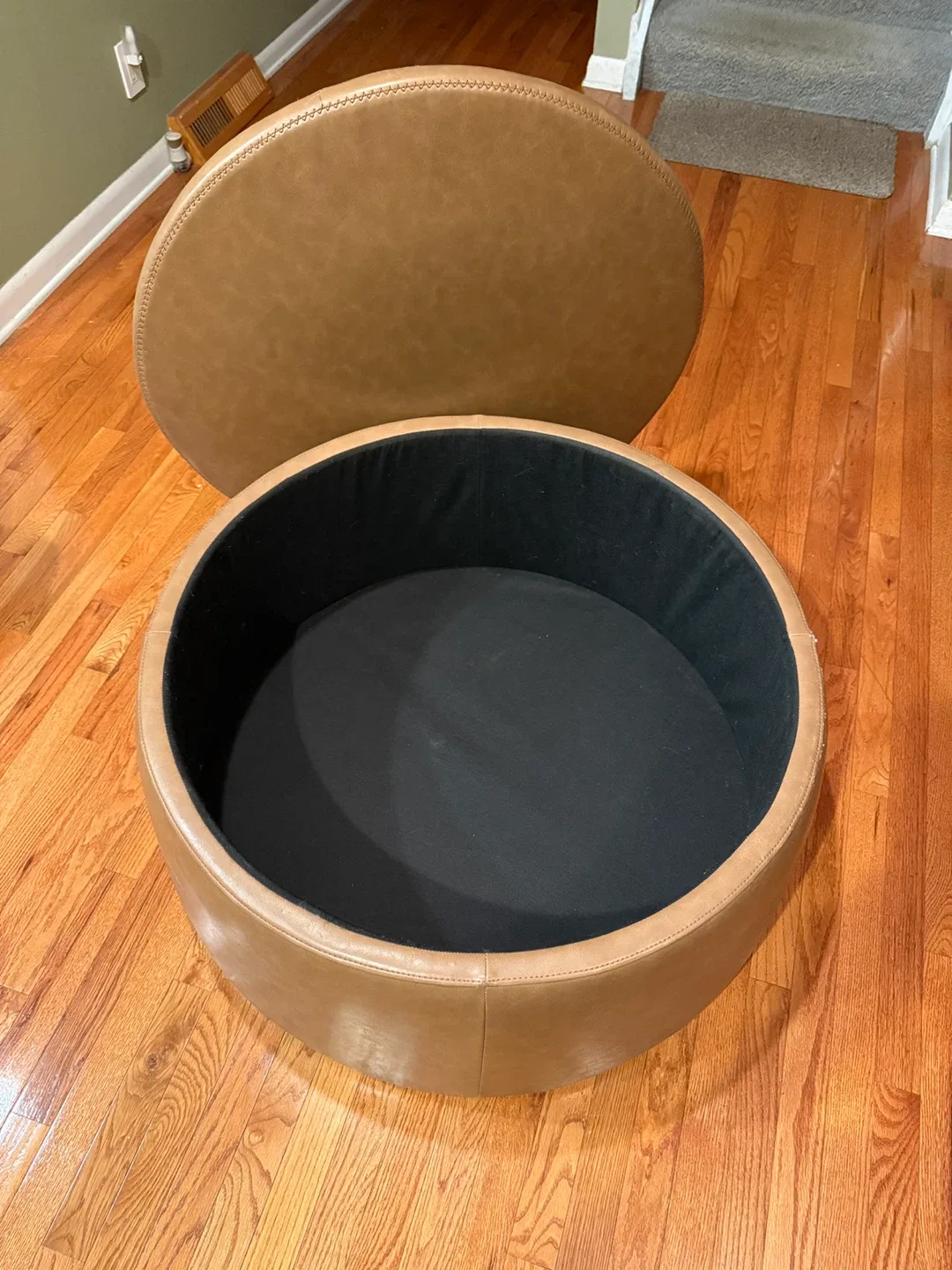 Round Leather Storage Ottoman - Tan image indicator(3)