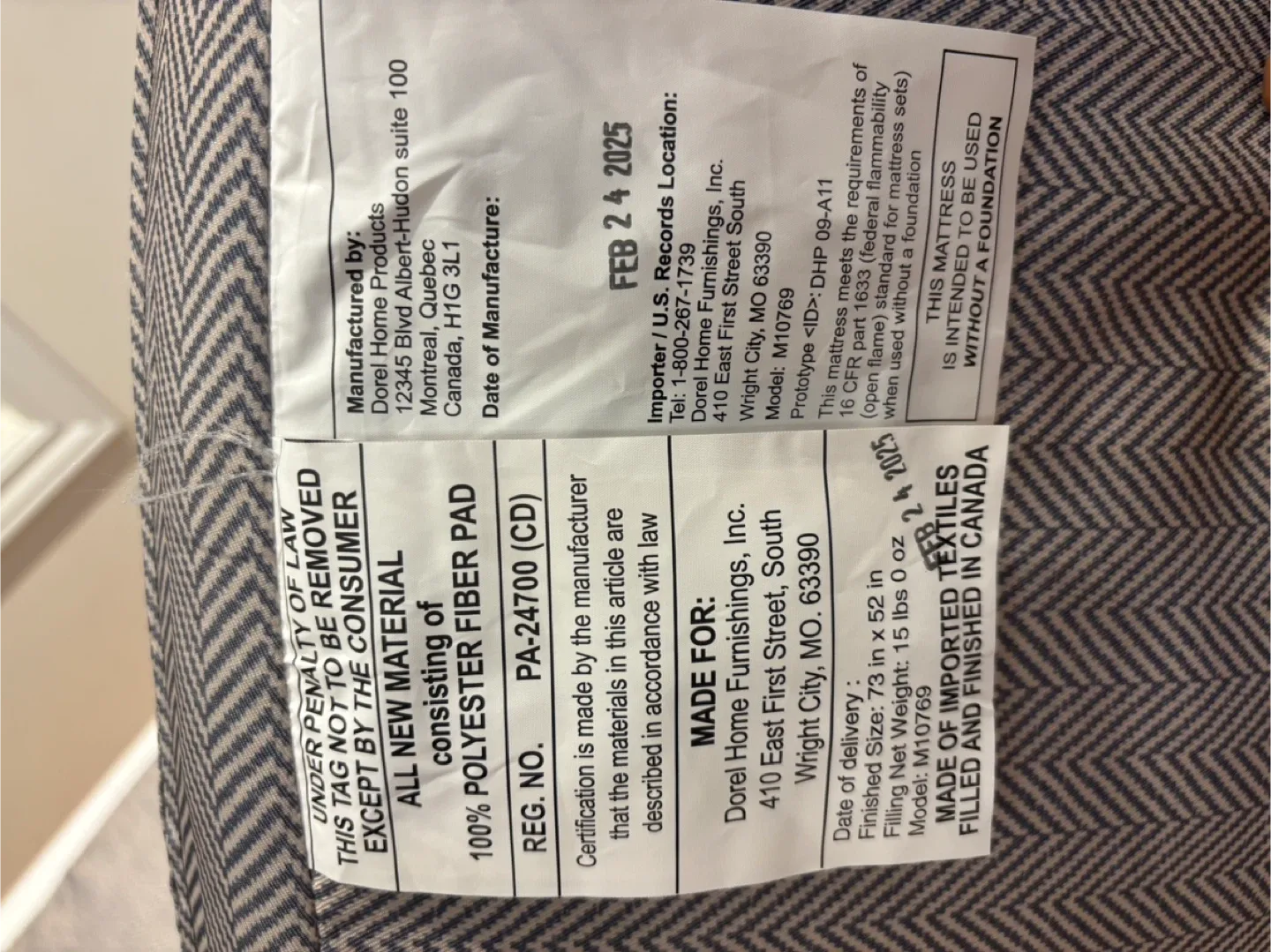 Dorel Home Products Mattress - 73" x 52"- AS IS image indicator(3)