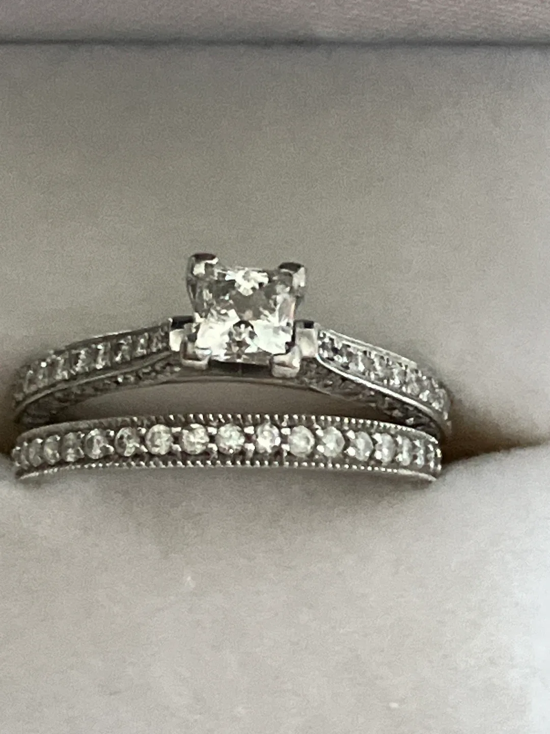 14k white gold & Real Diamond Wedding Ring Set thumbnail